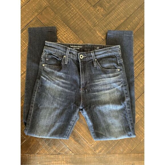 AG Adriano Goldschmied Dark Wash Blue The Farrah High Rise Skinny Jeans Size 24 - Picture 2 of 5